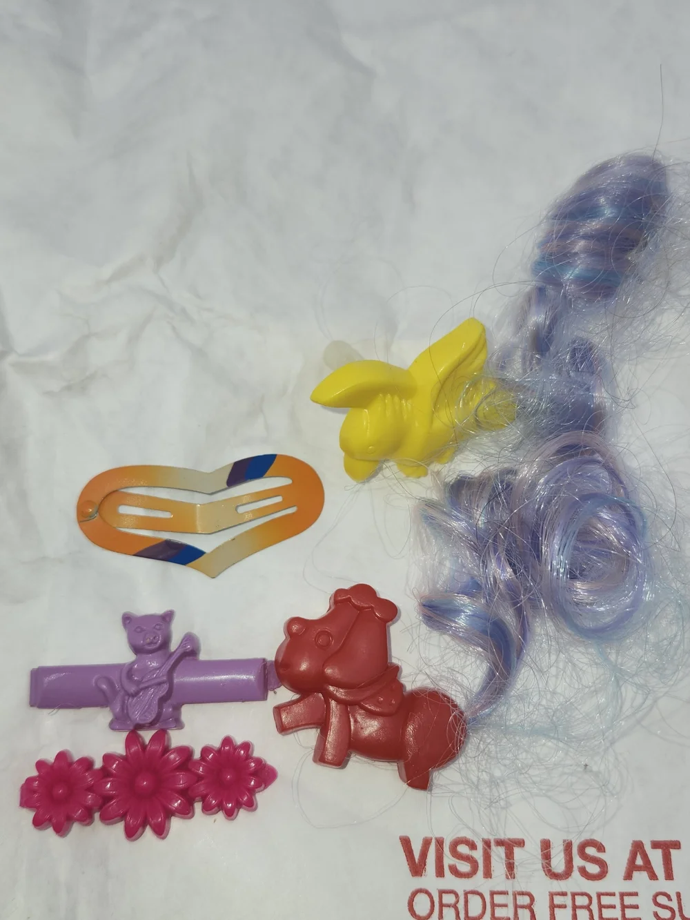 Vintage 80s kids child  purple hair barrette clip pony charms clip fake  heart